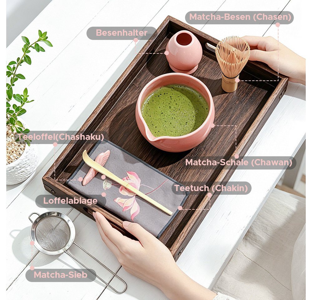 Maestri House Teeservice Matcha Set 7-teilig, Bambusbesen, Schale & Zubehör, Bambus, 510ml Schale, Bambus-Chasen, Haltern, Sieb, Löffel und Tuch erhalten – Bild 2 von 5