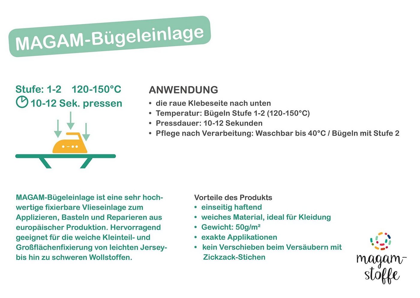 MAGAM-Stoffe Stoff "Bügeleinlage", Einlagestoff zum aufbügeln Vlieseline Industriestandard Meterware 50cm – Bild 4 von 5