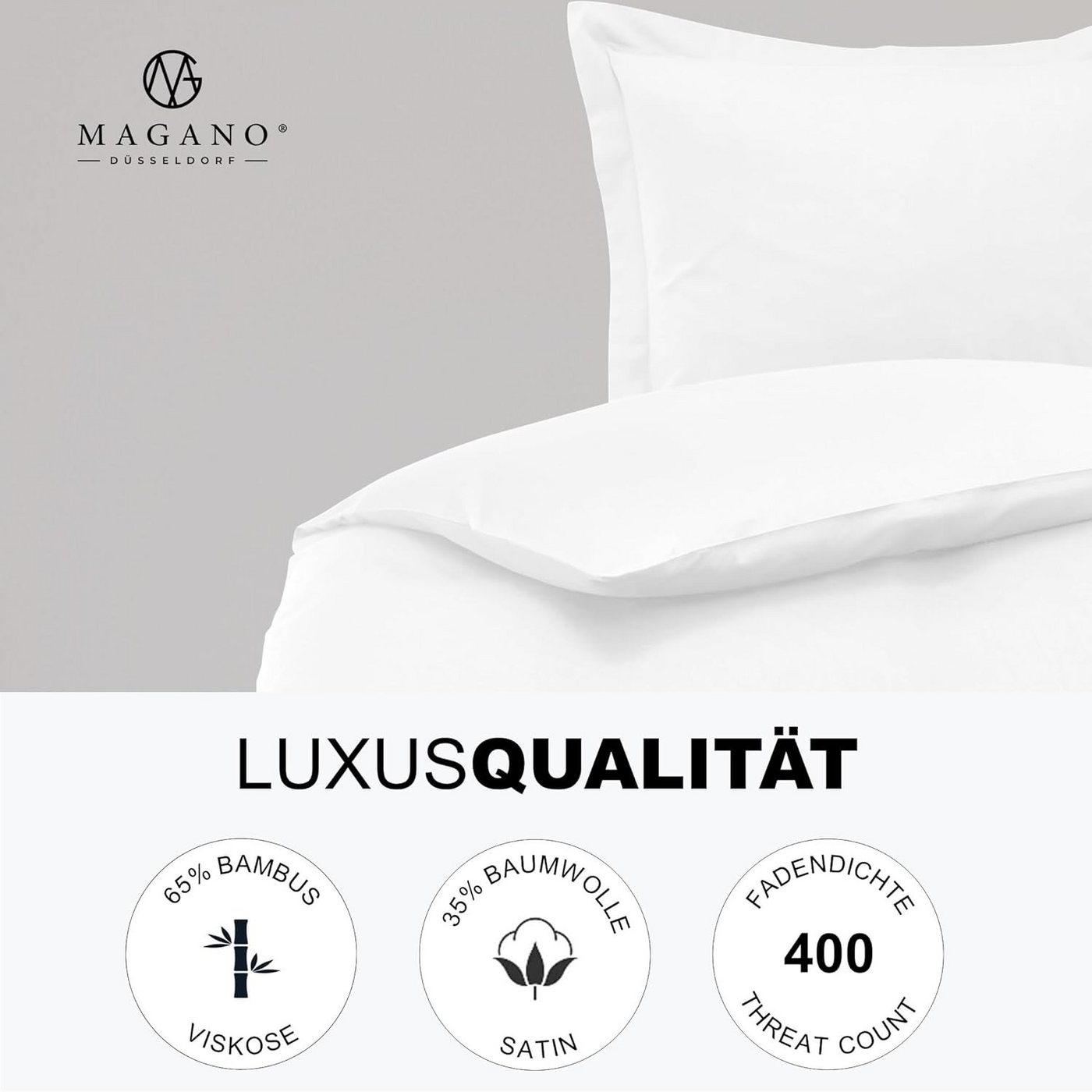 MAGANO Bettwäsche, Luxus Bambus & Baumwolle Satin, 400 TC Luxusqualität, Hypoallergen, Thermoregulierend, Kühlend – Bild 3 von 5