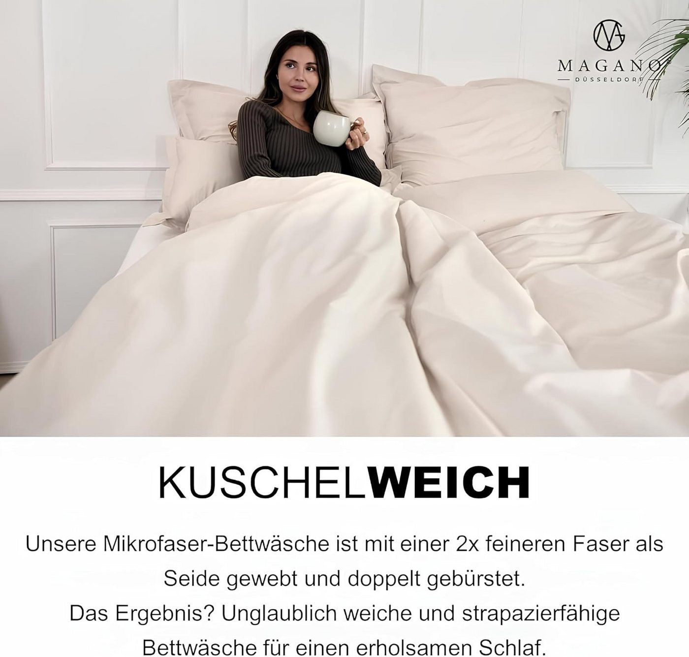 MAGANO Bettwäsche Set, Premiumqualität, Hypoallergen, Knitterarm, Himmlisch weich, Cozy Design: 3cm Stehsaum am Kissenbezug – Bild 5 von 5