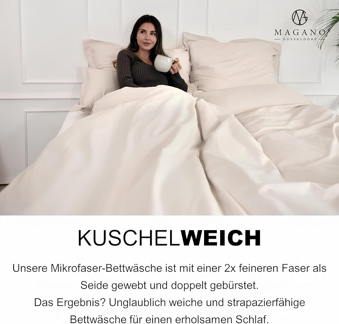 MAGANO Bettwäsche Set, Premiumqualität, Hypoallergen, Knitterarm, Himmlisch weich, Cozy Design: 3cm Stehsaum am Kissenbezug – Bild 5 von 5