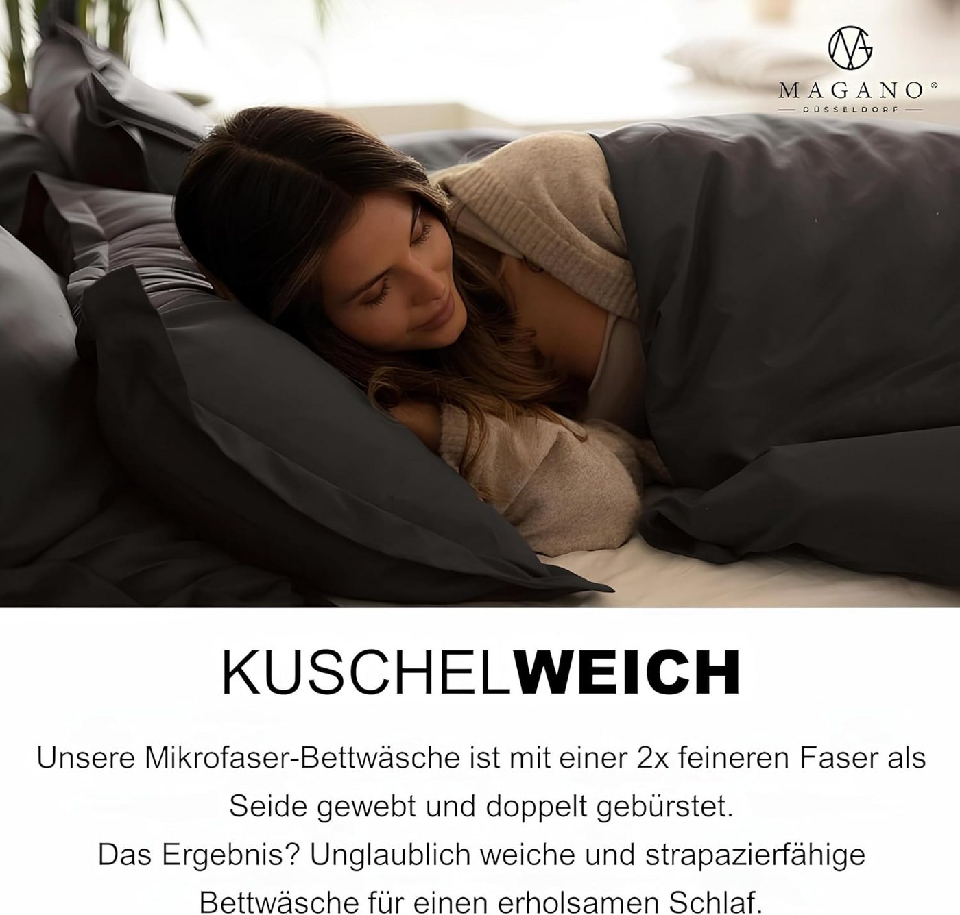 MAGANO Bettwäsche Set, Premiumqualität, Hypoallergen, Knitterarm, Himmlisch weich, Cozy Design: 3cm Stehsaum am Kissenbezug – Bild 5 von 5