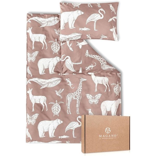 MAGANO Kinderbettwäsche, Bambus & Baumwolle Satin, Luxus Kinder Bettwäsche, 400 TC Luxusqualität, Tiermuster, Hypoallergen, Thermoregulierend