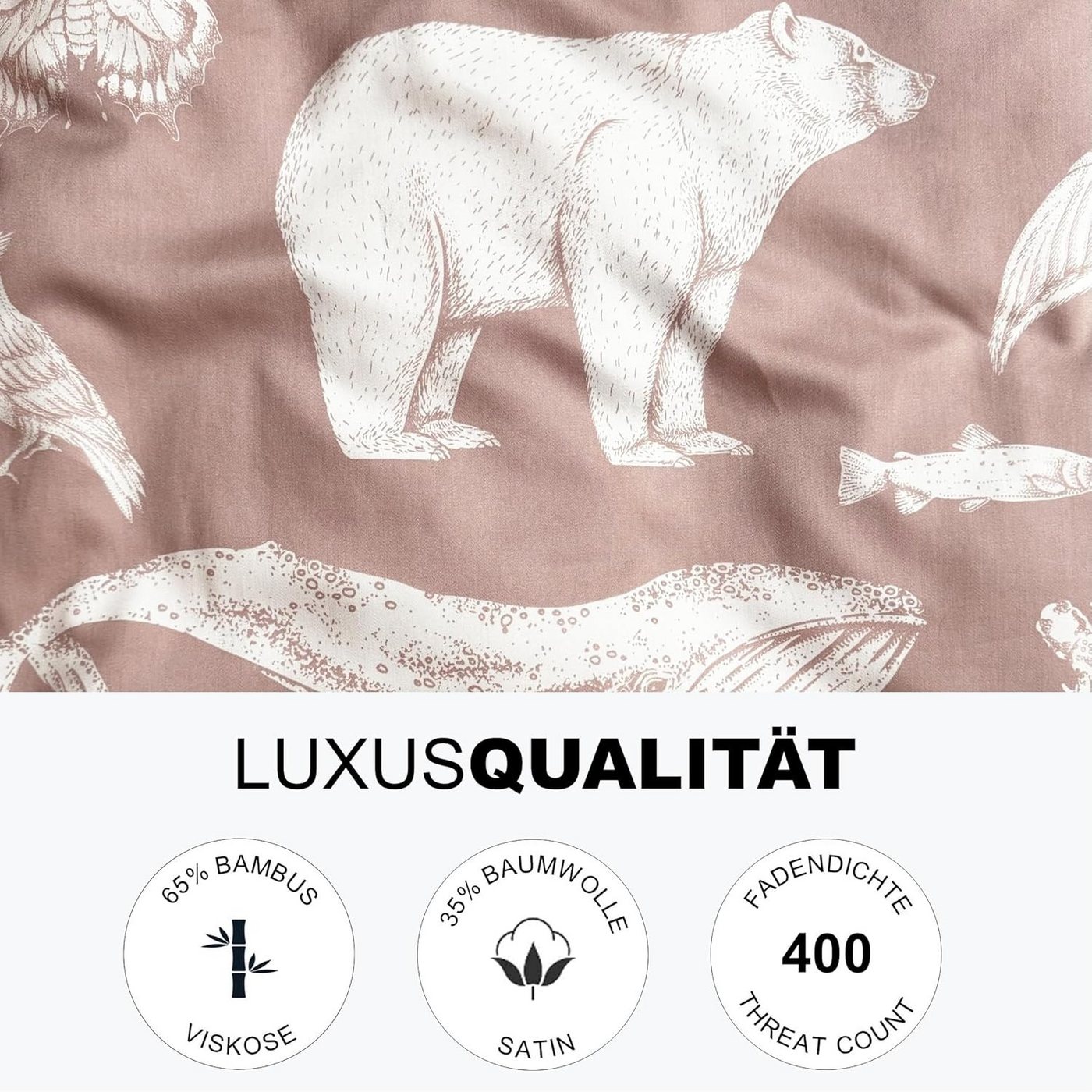 MAGANO Kinderbettwäsche, Bambus & Baumwolle Satin, Luxus Kinder Bettwäsche, 400 TC Luxusqualität, Tiermuster, Hypoallergen, Thermoregulierend – Bild 3 von 5