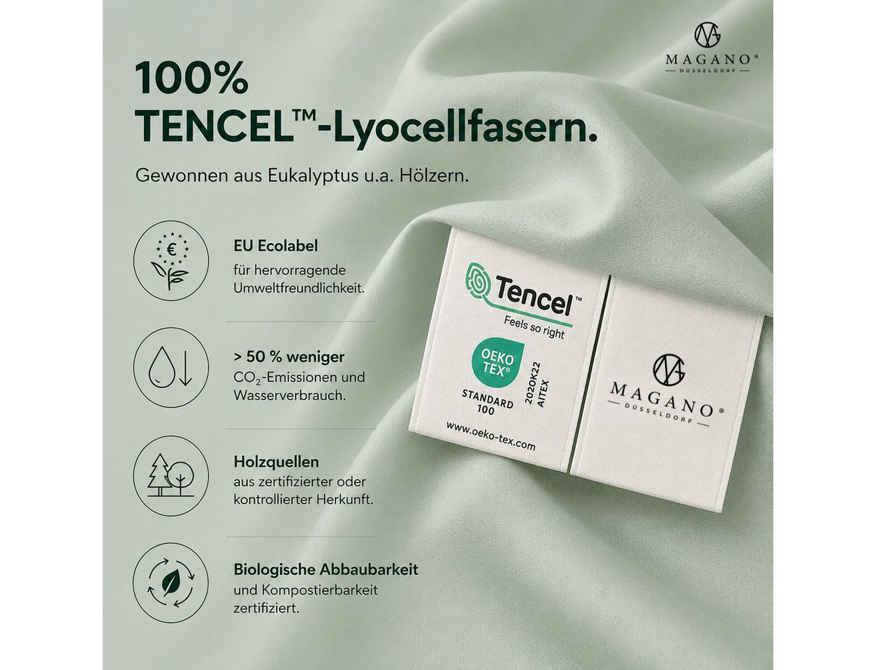 MAGANO Kissenbezug, Luxus 100% TENCEL ™ Lyocell, 400 TC Fadendichte, Hypoallergen, Thermoregulierend – Bild 5 von 5