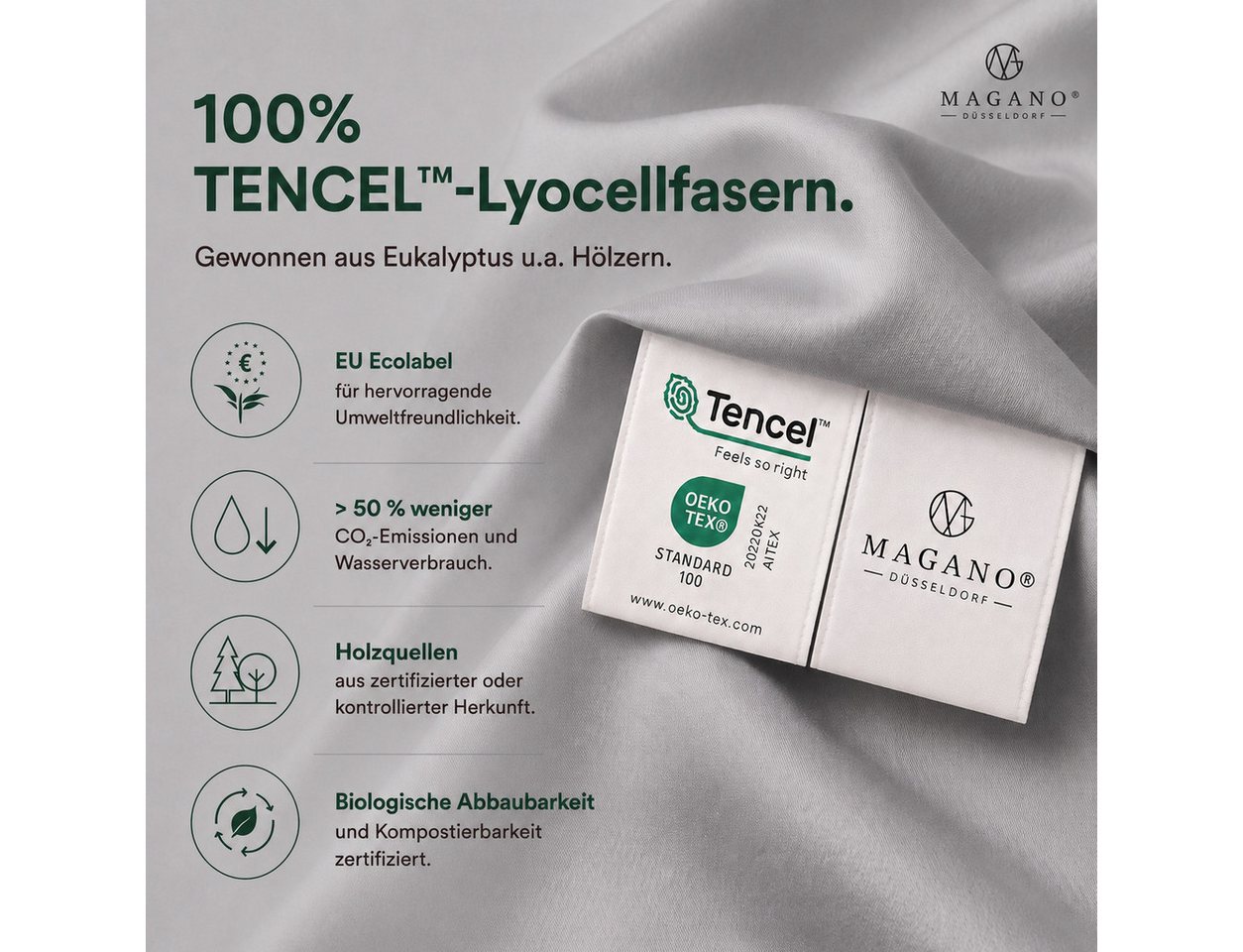 MAGANO Kissenbezug, Luxus 100% TENCEL ™ Lyocell, 400 TC Fadendichte, Hypoallergen, Thermoregulierend – Bild 5 von 5