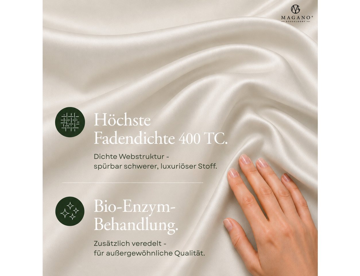 MAGANO Kissenbezug, Luxus 100% TENCEL ™ Lyocell, 400 TC Fadendichte, Hypoallergen, Thermoregulierend – Bild 3 von 5