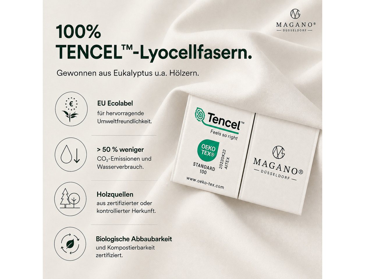 MAGANO Kissenbezug, Luxus 100% TENCEL ™ Lyocell, 400 TC Fadendichte, Hypoallergen, Thermoregulierend – Bild 5 von 5