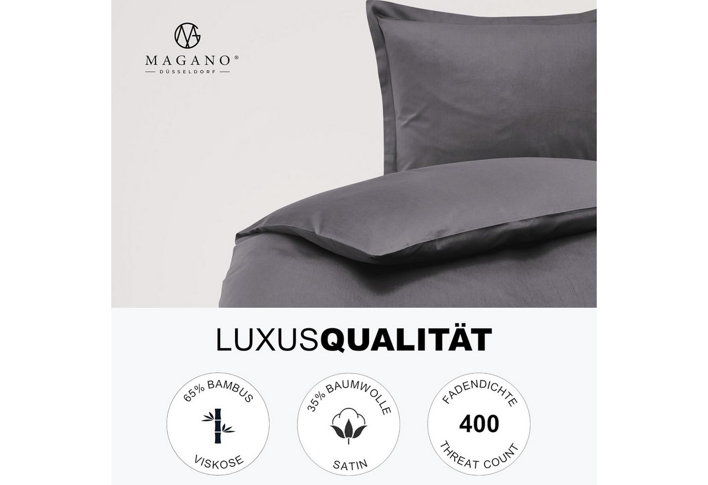 MAGANO Kissenbezug, Bambus & Baumwolle Satin, Luxus Kopfkissenbezug, (1 Stück), 400 TC Luxusqualität, Hypoallergen, Thermoregulierend – Bild 3 von 5