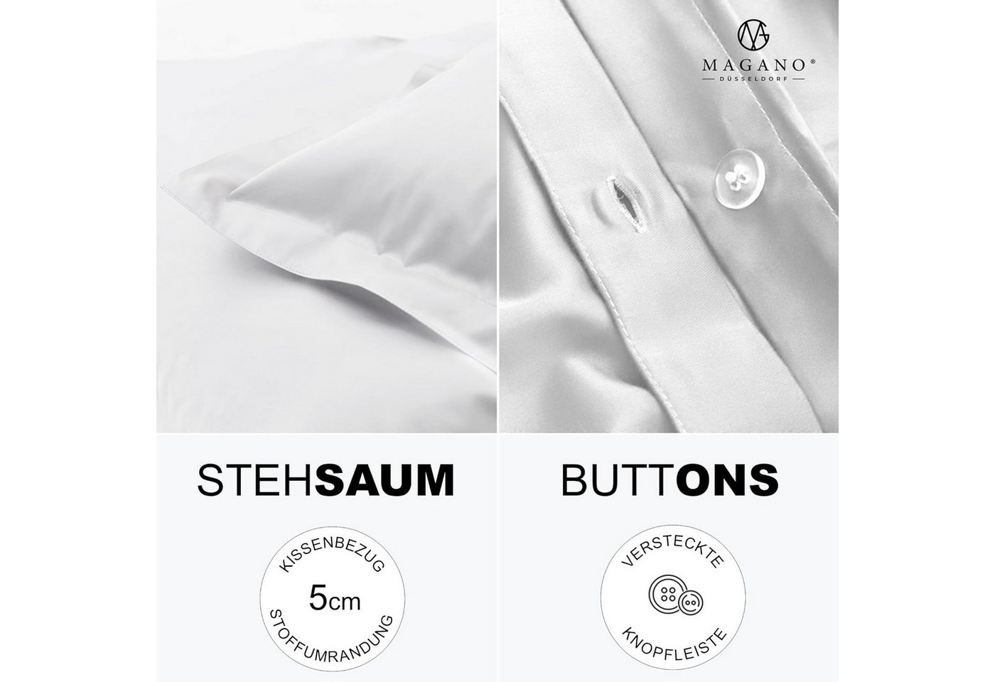 MAGANO Kissenbezug, Bambus & Baumwolle Satin, Luxus Kopfkissenbezug, (1 Stück), 400 TC Luxusqualität, Hypoallergen, Thermoregulierend – Bild 5 von 5
