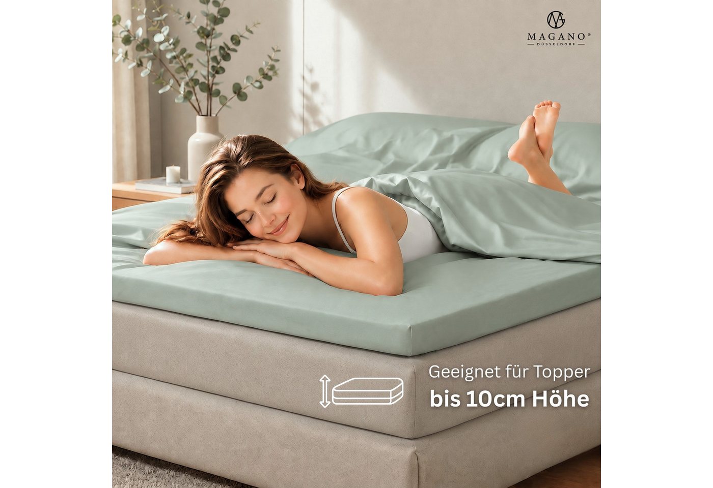 MAGANO Spannbettlaken, Luxus 100% TENCEL ™ Lyocell, Bettlaken, Gummizug: rundum, 400 TC Fadendichte, Hypoallergen, Thermoregulierend – Bild 2 von 5