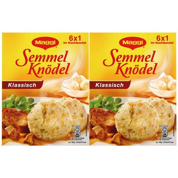 MAGGI Fertiggericht, Maggi Semmelknödel die Klassischen 6 Stück im Kochbeutel 200g 2er Pack