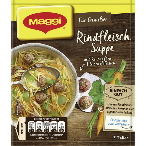 MAGGI Fertiggericht, Maggi Für Genießer Rindfleisch Suppe mit Fleischklößchen 60g