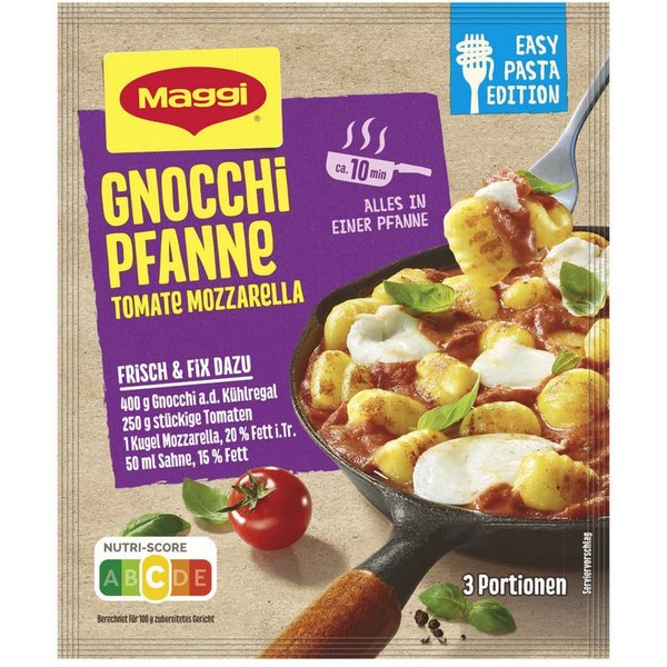 MAGGI Gewürz, Maggi Fix Gnocchi Pfanne mit Tomaten und Mozzarella Packung 31g