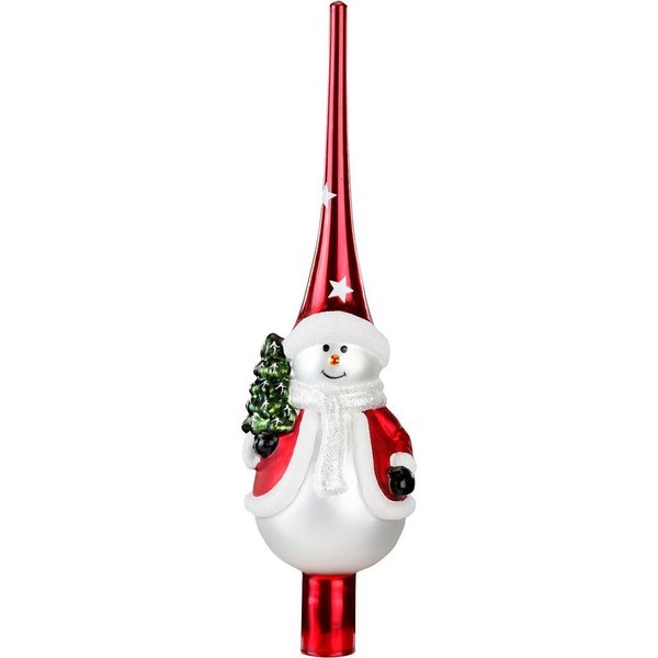 MAGIC by Inge Christbaumspitze Merry Red, Weihnachtsdeko rot, Christbaumschmuck (1-tlg), Schneemann mit Baum