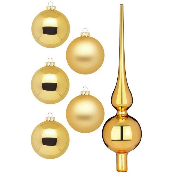 MAGIC by Inge Weihnachtsbaumkugel Inkagold, Weihnachtsdeko, Christbaumschmuck (46 St), Christbaumkugeln aus Glas, 45 Kugeln Ø ca. 4-6 cm, inkl. Spitze 28 cm