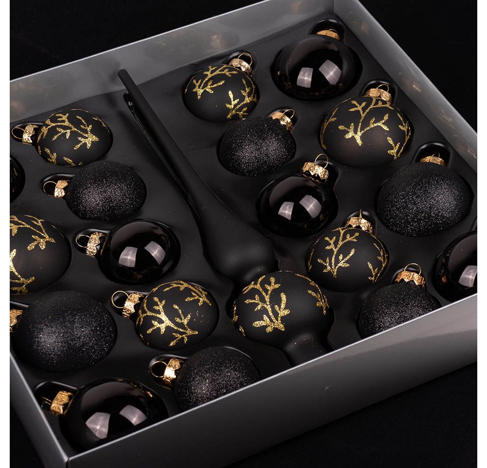 MAGIC by Inge Weihnachtsbaumkugel Kugelsortiment mit Spitze 19 Stk Ebony Black – Bild 2 von 2