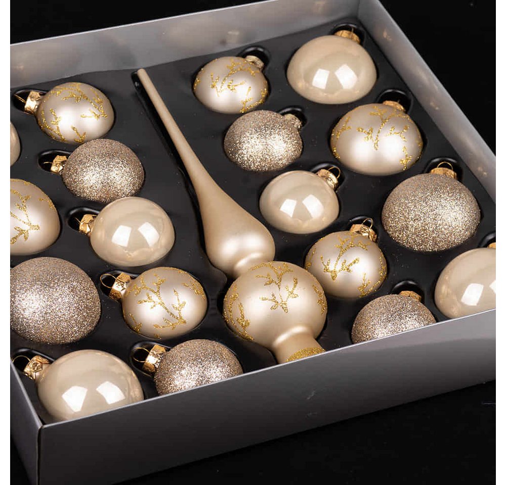 MAGIC by Inge Weihnachtsbaumkugel Kugelsortiment mit Spitze 19 Stk. Champagne – Bild 2 von 2