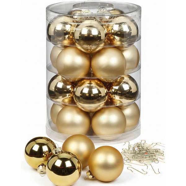 MAGIC by Inge Weihnachtsbaumkugel Weihnachtskugeln 20 Stk 6cm brokatgold + 40 Haken gold
