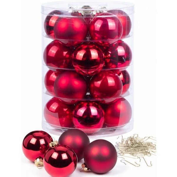 MAGIC by Inge Weihnachtsbaumkugel Weihnachtskugeln 20 Stk 6cm ruby red + 40 Haken gold