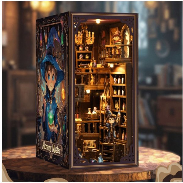 MagicHolz Buchstütze Alchemy Master Diorama aus Holz
