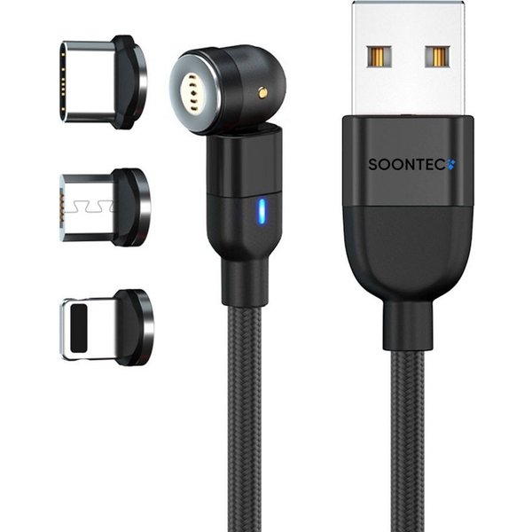 SOONTEC Magnet Ladekabel SOONTEC 0,5m-6,5m Micro USB/USB-C/Lightning 2,4A/3,0A magnetisches Ladekabel, Lightning, Micro-USB, USB-C, Lightning, USB-C, Micro-USB 