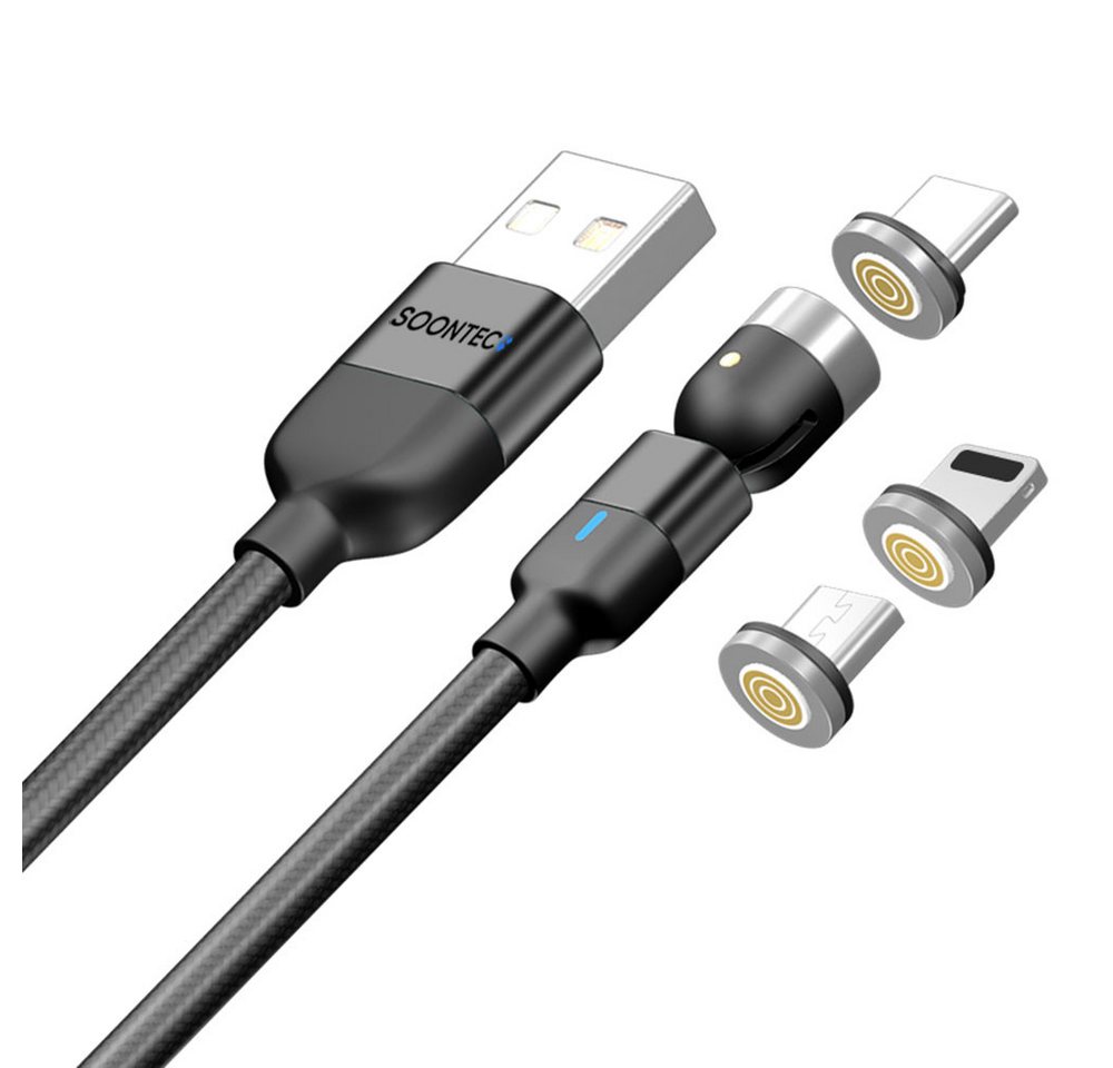 SOONTEC Magnet Ladekabel SOONTEC 0,5m-6,5m Micro USB/USB-C/Lightning 2,4A/3,0A magnetisches Ladekabel, Lightning, Micro-USB, USB-C, Lightning, USB-C, Micro-USB  – Bild 2 von 5