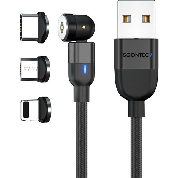 SOONTEC Magnet Ladekabel SOONTEC 0,5m-6,5m Micro USB/USB-C/Lightning 2,4A/3,0A magnetisches Ladekabel, Lightning, Micro-USB, USB-C, Lightning, USB-C, Micro-USB 