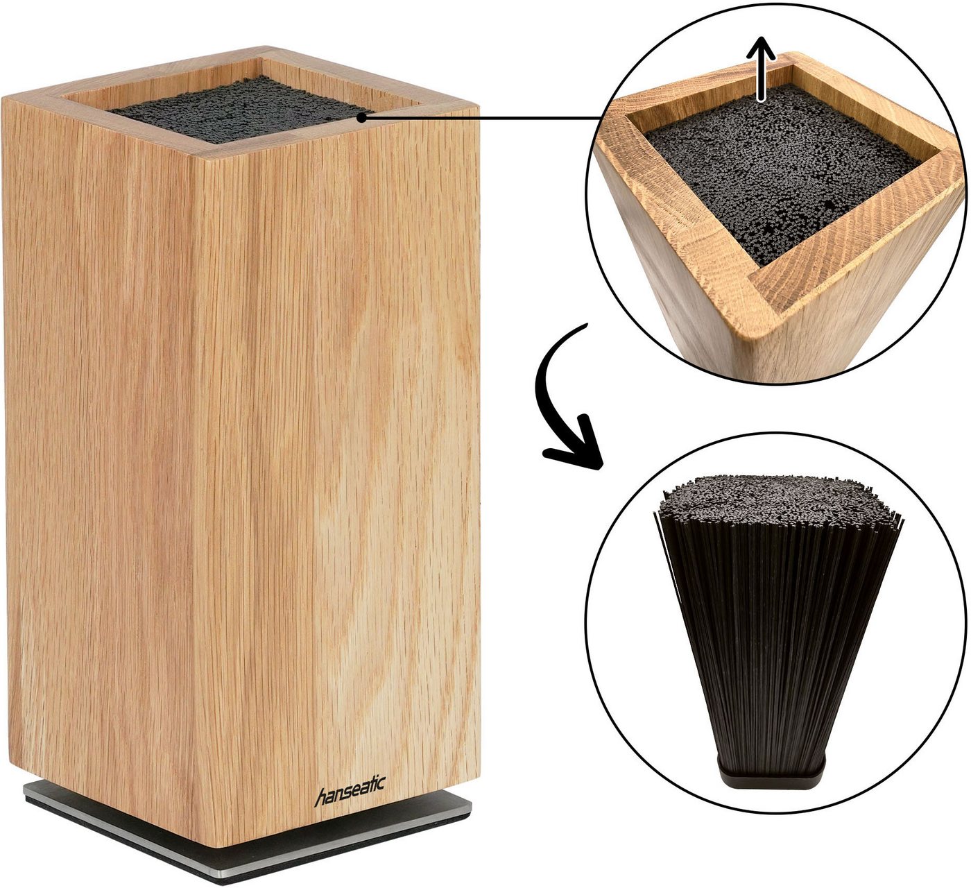Hanseatic Magnet-Messerblock hanseatic PREMIUM, Messerblock aus Holz (1tlg), elegantes Design, herausnehmbarer Borsteneinsatz, 360-Grad-drehbar – Bild 5 von 5