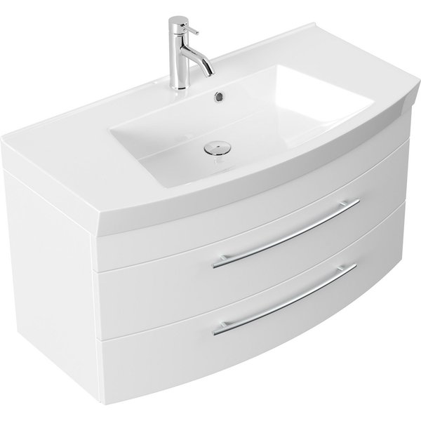 Magnolia Home Waschtisch Badmöbel Bella 100 mit runder Front SoftClose lackiert weiss matt