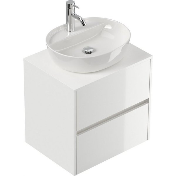 Magnolia Home Waschtisch Badmöbel Taifun 60cm mit ovalem Aufsatzwaschbecken weiß Hgl