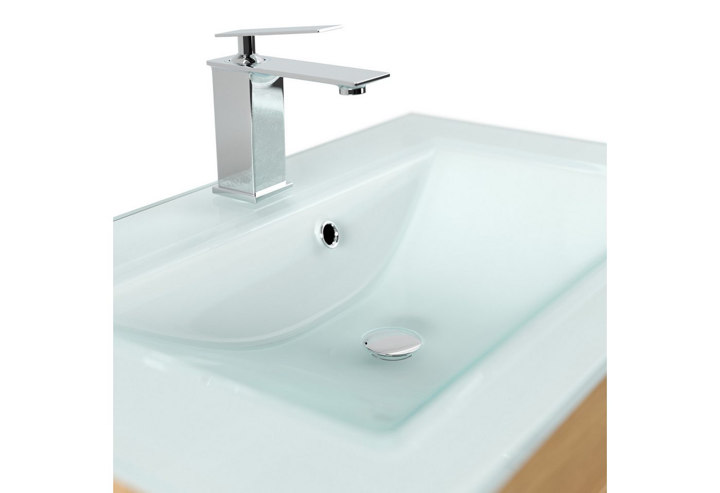 Magnolia Home Waschtisch Badmöbel Vitro 750 mit Glaswaschbecken SoftClose eiche gold – Bild 5 von 5