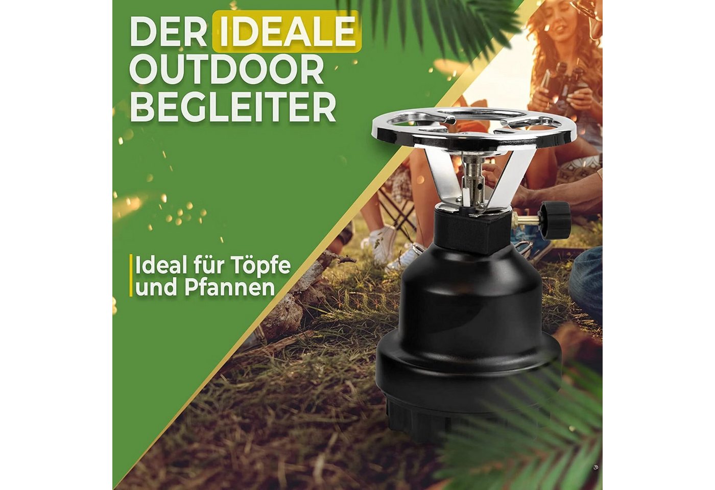 Magnum Wave Gaskocher Camping [0,8 kW] Campingkocher inkl. 4 Gaskartuschen, (Spar-Set), Schwarz, 62 g/h Gasverbrauch, für Camping, Notfall – Bild 2 von 5