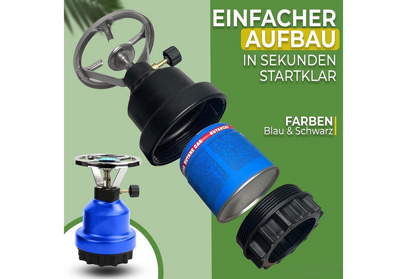 Magnum Wave Gaskocher Camping [0,8 kW] Campingkocher inkl. 4 Gaskartuschen, (Spar-Set), Schwarz, 62 g/h Gasverbrauch, für Camping, Notfall – Bild 3 von 5