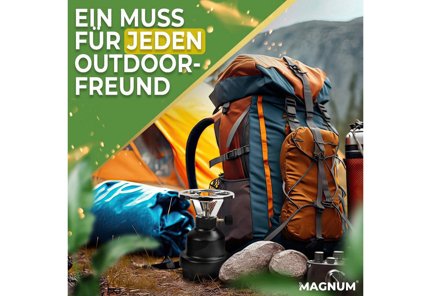 Magnum Wave Gaskocher Camping [0,8 kW] Campingkocher inkl. 4 Gaskartuschen, (Spar-Set), Schwarz, 62 g/h Gasverbrauch, für Camping, Notfall – Bild 4 von 5