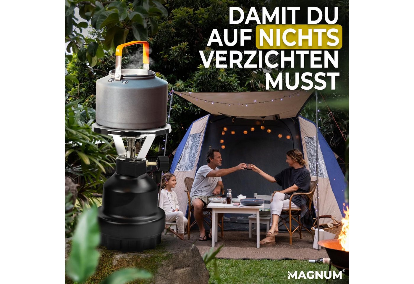 Magnum Wave Gaskocher Camping [0,8 kW] Campingkocher inkl. 4 Gaskartuschen, (Spar-Set), Schwarz, 62 g/h Gasverbrauch, für Camping, Notfall – Bild 5 von 5