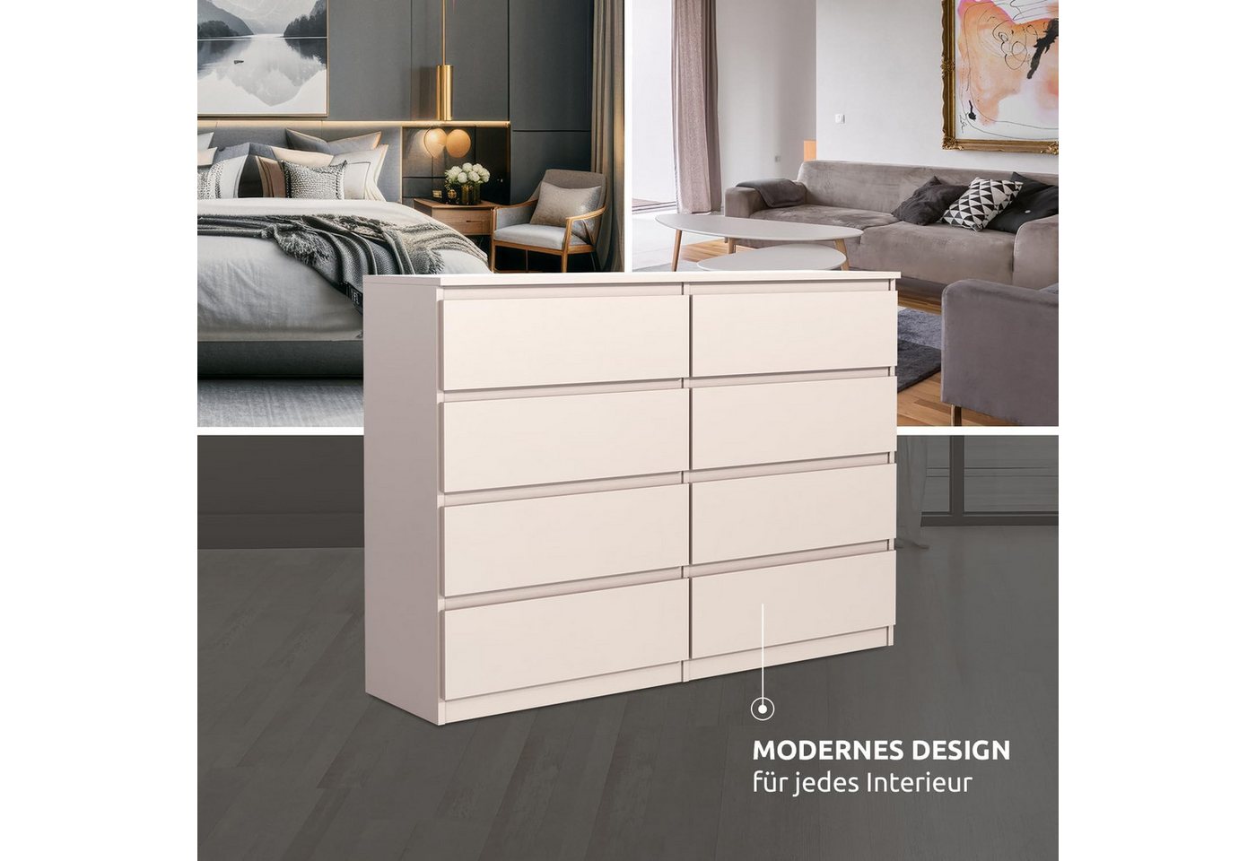 MAGOWA Schubkastenkommode Kommode 120 cm – moderne Kommode mit 8 Schubladen mit Stauraum (ideale Lösung), Breite 120 cm - Höhe 101,5 cm - Tiefe 39 cm – Bild 2 von 5