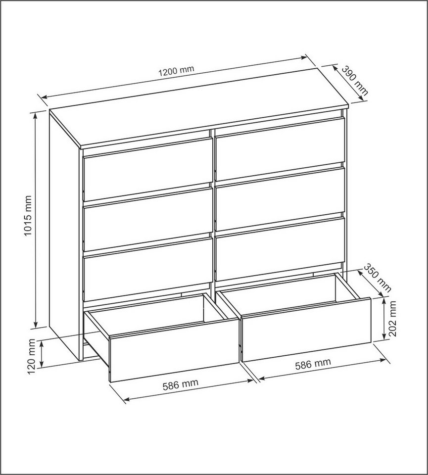 MAGOWA Schubkastenkommode Kommode 120 cm – moderne Kommode mit 8 Schubladen mit Stauraum (ideale Lösung), Breite 120 cm - Höhe 101,5 cm - Tiefe 39 cm – Bild 4 von 5