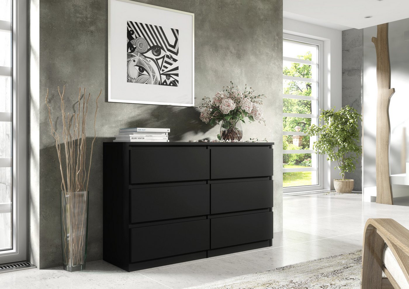 MAGOWA Schubkastenkommode Kommode 120cm - moderne Kommode mit 6 Schubladen für viel Stauraum (Breite 120cm Tiefe 39 cm Höhe 78,5 cm), Unterseite mit Gleitern fü – Bild 2 von 5