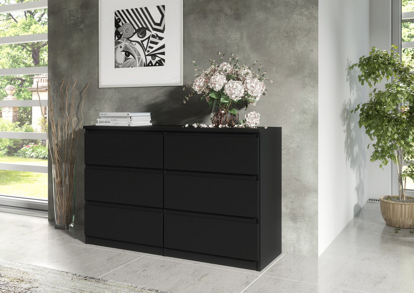 MAGOWA Schubkastenkommode Kommode 120cm - moderne Kommode mit 6 Schubladen für viel Stauraum (Breite 120cm Tiefe 39 cm Höhe 78,5 cm), Unterseite mit Gleitern fü – Bild 3 von 5