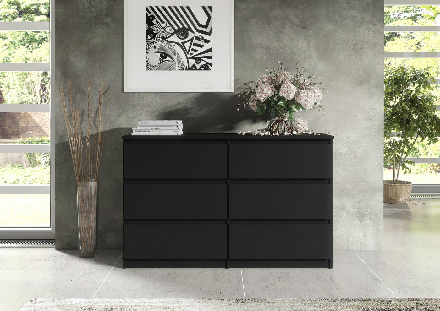 MAGOWA Schubkastenkommode Kommode 120cm - moderne Kommode mit 6 Schubladen für viel Stauraum (Breite 120cm Tiefe 39 cm Höhe 78,5 cm), Unterseite mit Gleitern fü – Bild 4 von 5