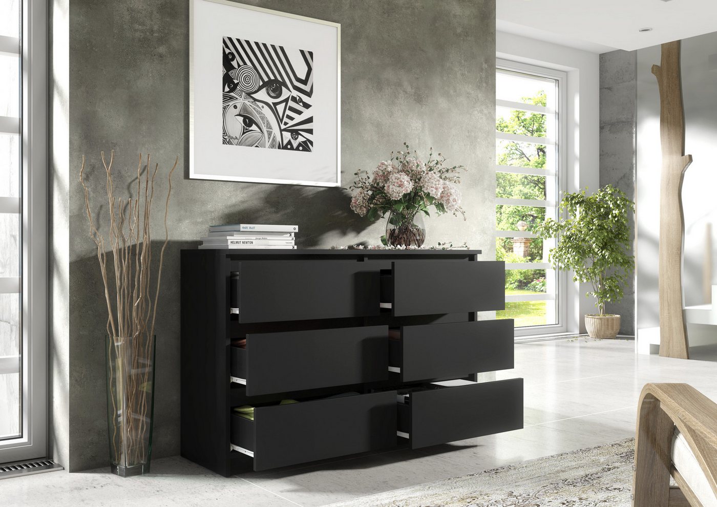MAGOWA Schubkastenkommode Kommode 120cm - moderne Kommode mit 6 Schubladen für viel Stauraum (Breite 120cm Tiefe 39 cm Höhe 78,5 cm), Unterseite mit Gleitern fü – Bild 5 von 5