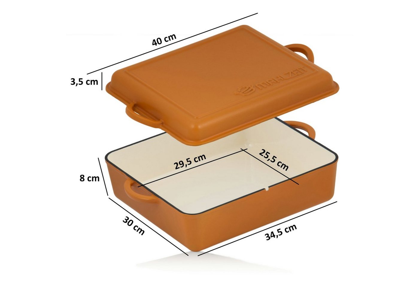 Mahlzeit Bräter Gusseisen emailliert, 10,5 L, Sunny Orange, Bräter 2in1 mit Pfanne, Gusseisen – Bild 3 von 5