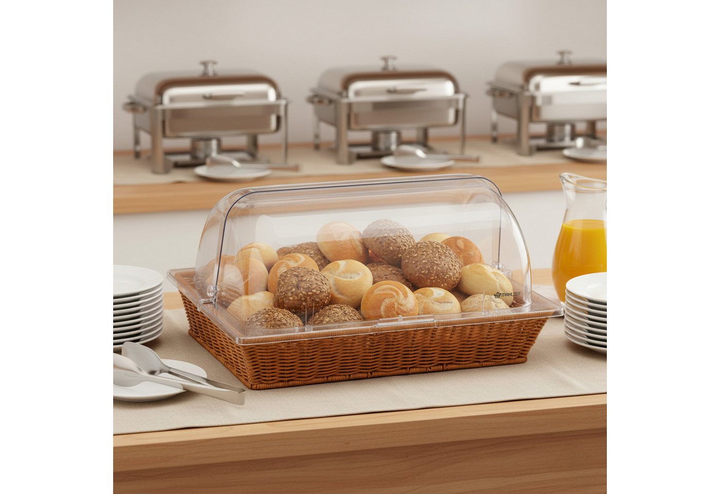 Mahlzeit Brotkorb Rattan, mit Rolltop-Deckel, 53,5 x 33 x 25 cm, geflochtener Korb, Kunststoff – Bild 2 von 5
