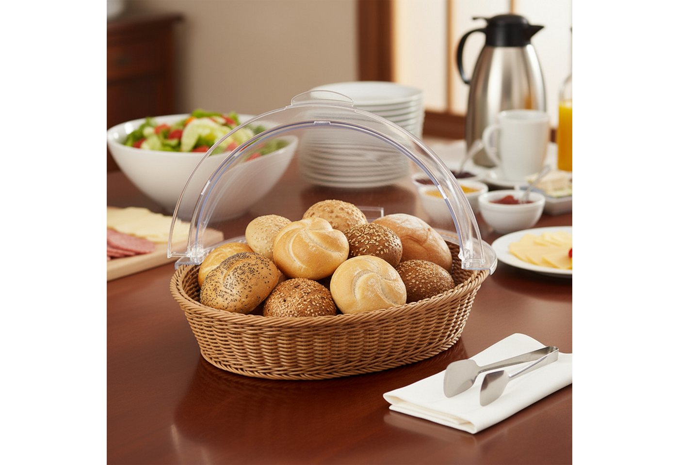 Mahlzeit Brotkorb Rattan Brotkorb mit Rolltop-Deckel, 42 x 39 x 29 cm, geflochten, Kunststoff, (1-tlg), Leicht zu reinigen – Bild 2 von 5