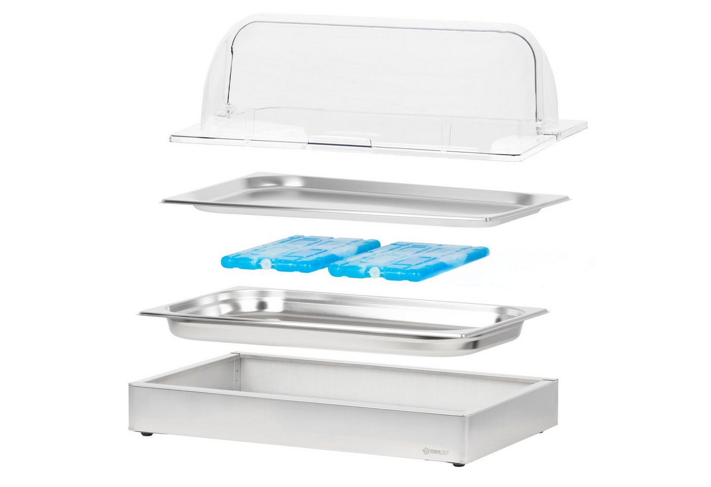 Mahlzeit Buffet-Vitrine Kühl Servierplatte, 54 x 34 x 24,5 cm, GN 1/1 Kühlplatte, Kühlschalen, Edelstahl, Leicht zu reinigen – Bild 3 von 5