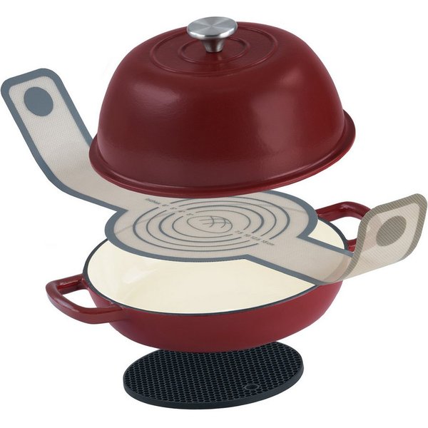 Mahlzeit Kochtopf Gusseisen Brottopf Set emailliert, 6,4 Liter, Dark Cherry, Brotschling, Gusseisen, zum Backen von Broten, aber auch zum Kochen, Braten und Sch