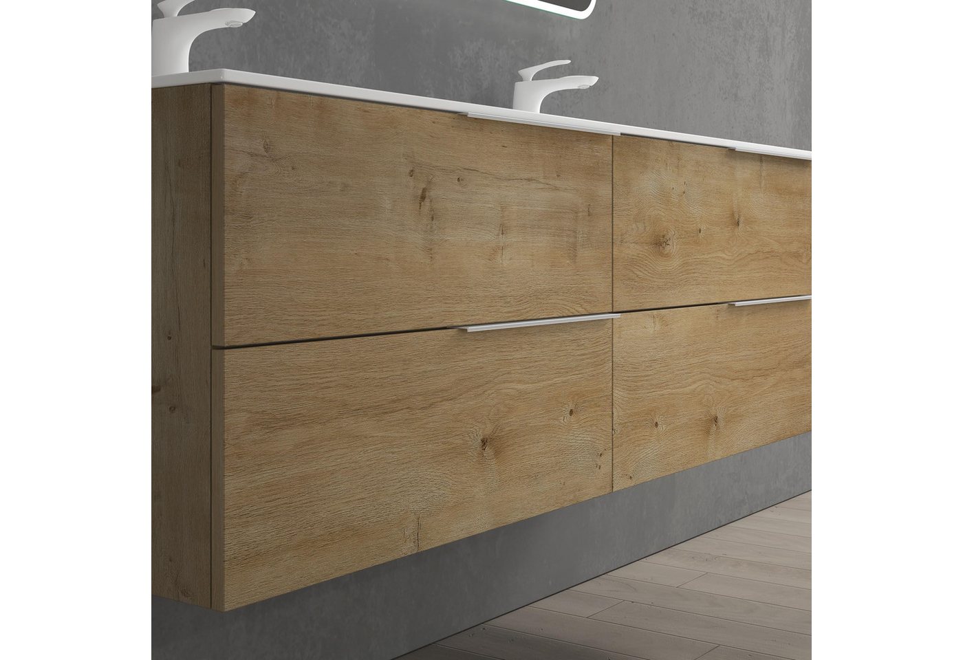 Mai & Mai Badmöbel-Set Badmöbel Set Doppelwaschbecken 4 Schubladen Mineralguss Vanessa, Soft-Close,wahlweise mit LED-Spiegel – Bild 5 von 5