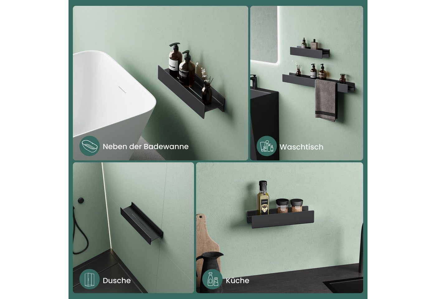 Mai & Mai Duschablage Duschregal Badablage zum Bohren oder Kleben Wandmontage Reglo-03, offenen Konstruktion kann als Handtuchhalter genutzt werden – Bild 5 von 5