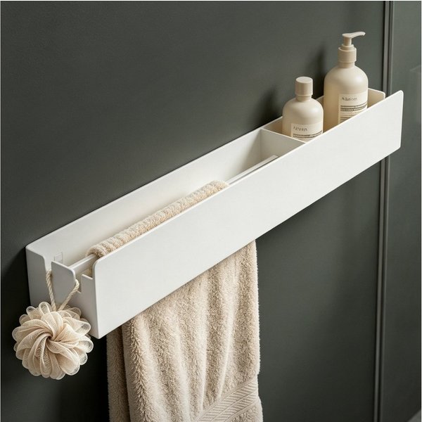 Mai & Mai Duschablage Duschregal Badezimmer Ablage aus kohlenstoffstahl Regol-18, Für Dusche, Bad und Küche, Kleben oder Bohren, Erhöhter Schutzrand